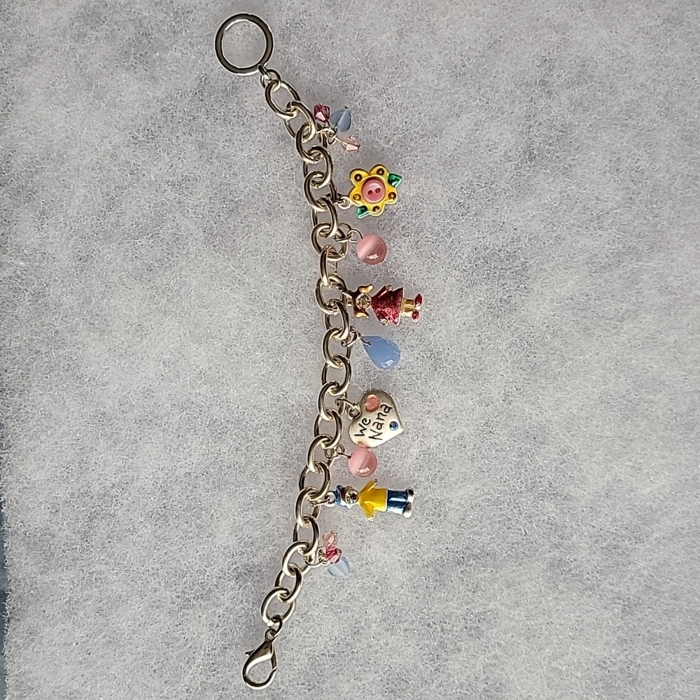 2/$8 Vintage Silver Tone Chain Link Nana Grandson Granddaughter Charm Bracelet